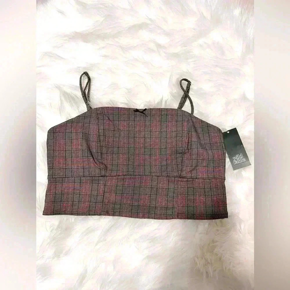 Women’s woven tank top/ Plaid Brown/red/black - Picture 1 of 4